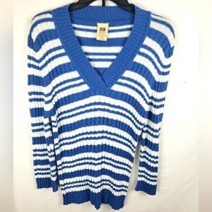 Faded Glory Blue and White Striped Sweater Sz XL
